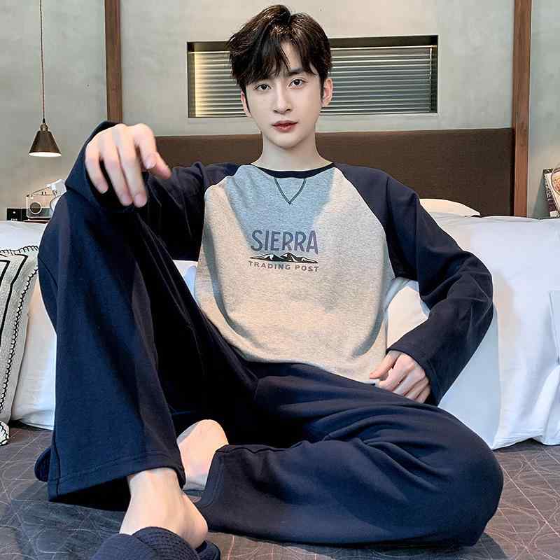パジャマ メンズ 秋冬 長袖 綿 青年 男性用 部屋着 ルームウェア 上下セット 丸首 大寸 ゆったりサイズ..