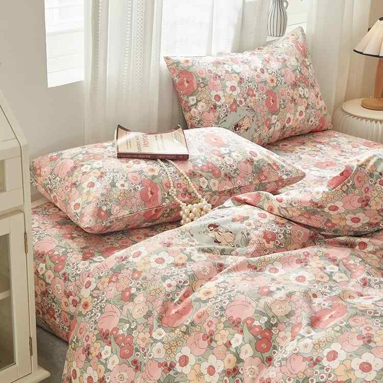 布団カバー 寝具 ベッドシーツ 全綿 四点セット 植物 花柄 北欧風 1.5m 1.8m ベッド 通気性 吸湿性 1.2..