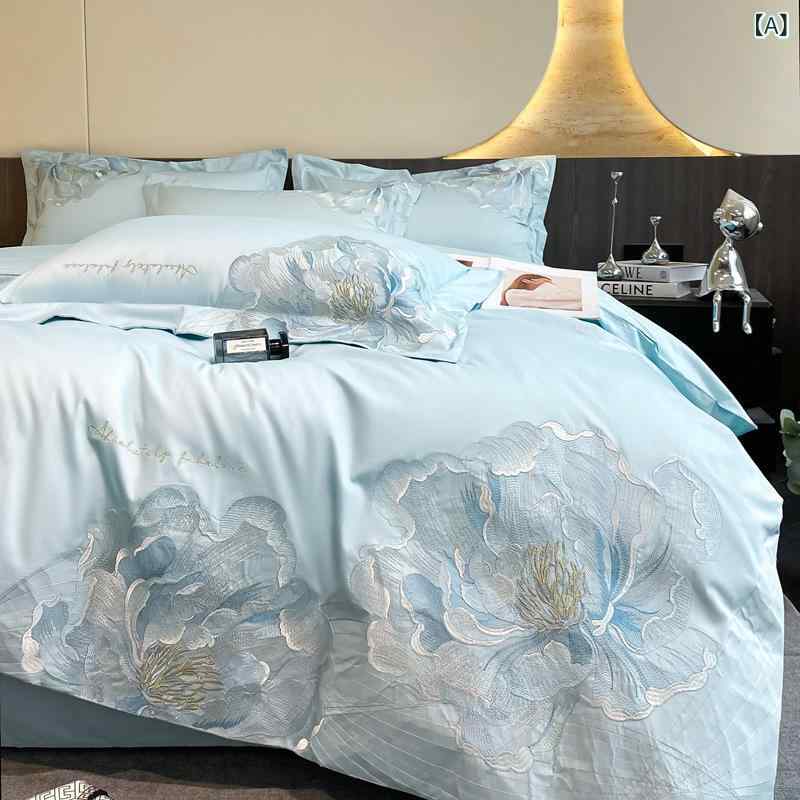 寝具 高級感 全綿 刺繍 四点セット 新疆 長絨綿 ベッドシーツ 掛け布団カバー 純綿 ベッド用品 セット HJC花韵梦织 植物花卉柄 田園風