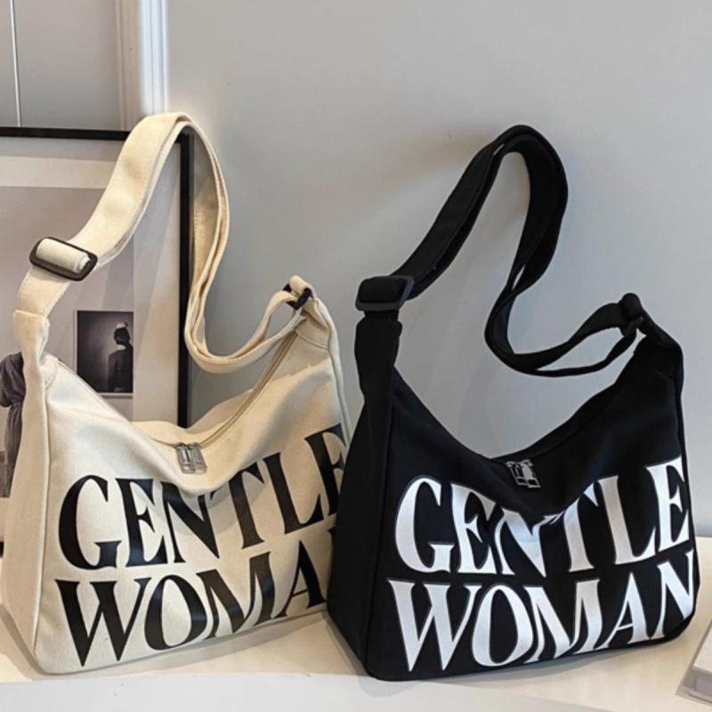 トートバッグ レディース 大容量 キャンバス ショルダーバッグ 斜めがけ アルファベット柄 かわいい 韓国風 カジュアル 普段使い 通勤 通学 旅行 ブラック オフホワイト(x3)