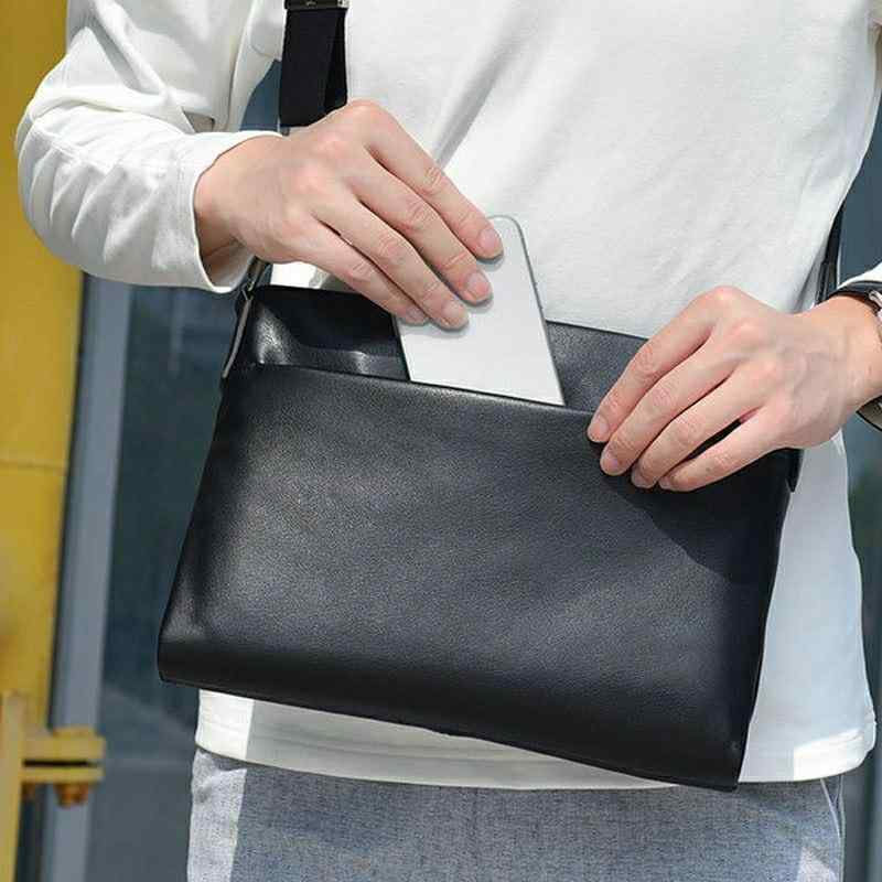 メンズ ショルダーバッグ 本革 牛革 ビジネスバッグ レザー 斜めがけ 鞄 男性用 通勤 8インチ ブラック