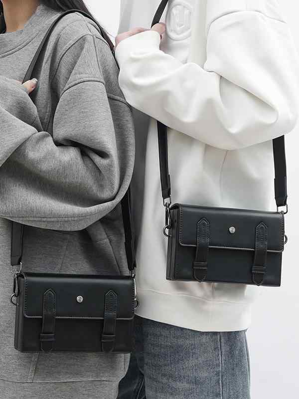 ショルダーバッグ 男性用 PUレザー 斜めがけ 無地 耐摩耗性 ブラック 春夏