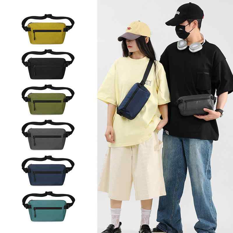 ウエストバッグ 男性用 ナイロン製 カジュアル 旅行用 ボディバッグ 無地 ブラック 伸縮性 超軽量 防水..