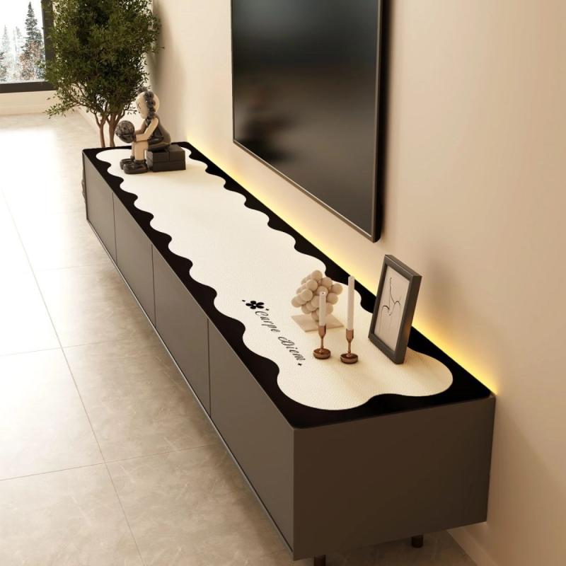 テーブルクロス テレビ台 食器棚用 長方形 保護マット レザー 高級感 防水 防塵 無地 ストライプ 30cm 35cm 40cm