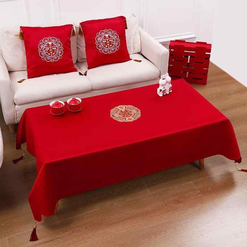 テーブルクロス 結婚式 エンゲージメント リビングルーム 赤 喜 漢字 食卓 デコレーション 中華風 ポリ..