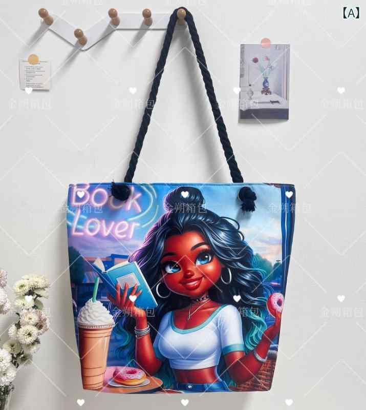 トートバッグ レディース 大容量 ブラック系 プリント柄 ポリエステル 普段使い カジュアル