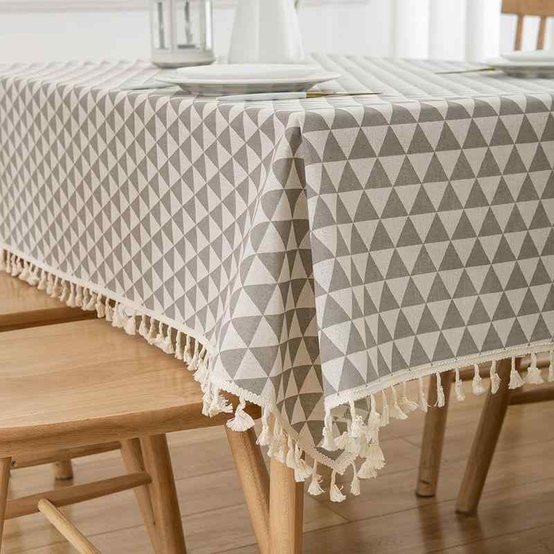 テーブルクロス コットン リネン 布製 おしゃれ かわいい 学生 デスクマット 長方形 食卓カバー ティーテーブル ほこり防止 白 黒 グレー 格子柄 葉っぱ デイジー 猫柄 フリンジ付き