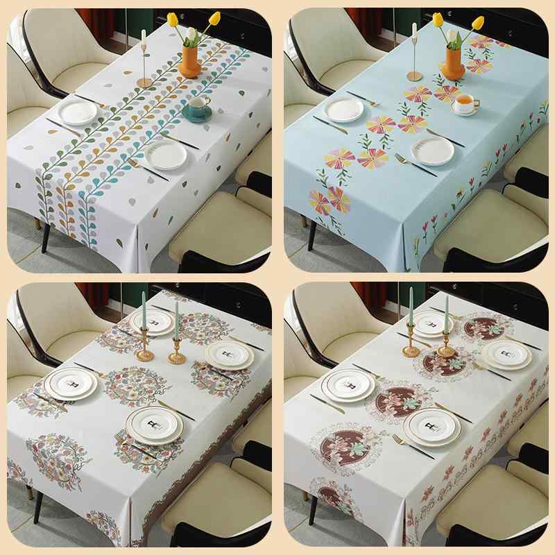 テーブルクロス PVC製 防油 防水 耐熱性 イージーケア 長方形 モダン 縞模様 格子柄 花柄 幾何学模様 ..