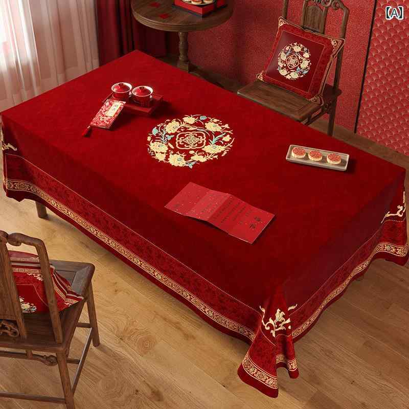 テーブルクロス 結婚式 中華風 レッド ティーテーブルクロス 慶事 喜字 リビング 高級感 長方形 ディスプレイテーブルクロス ポリエステル 防水 新中式