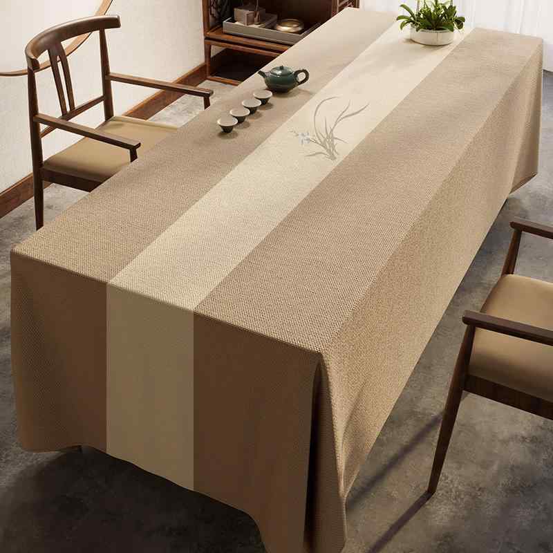 テーブルクロス 中国風 禅意 茶席 コットン リネン 無地 長方形 防水 会議テーブルクロス オフホワイト ベージュ グレー ネイビー グリーン