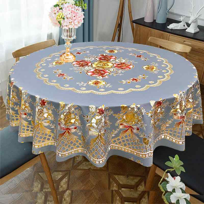 テーブルクロス 円形テーブルクロス 厚手 防水 防油 防汚 PVC レストラン 家庭用 レッド ゴールド ブル..