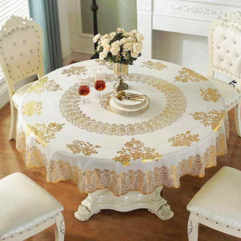 テーブルクロス 防水 防油 PVC 円形 厚手 高級感 北欧 ストライプ 金色 レッド系 シャンパン ゴールド 直径250cm 220cm 200cm 180cm 150cm 120cm 90cm 60cm ホテル レストラン