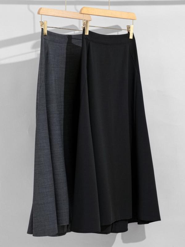 スカート レディース 秋冬 ウール混紡 Aライン マーメイドスカート ひざ下丈 フレアスカート グレー 通勤 オフィス きれいめ 上品 エレガント 高見え