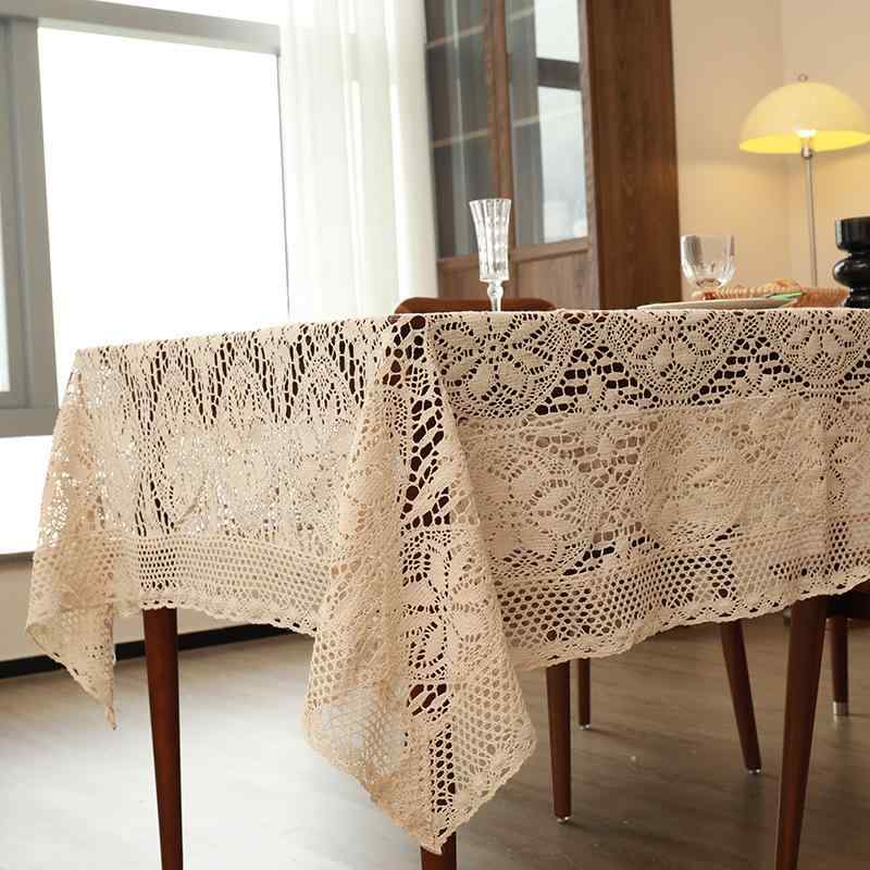 テーブルクロス コットンリネン 刺繡 レース 長方形 無地 ベージュ カントリー調 おしゃれ コーヒーテーブル 冷蔵庫 洗濯機 カバー