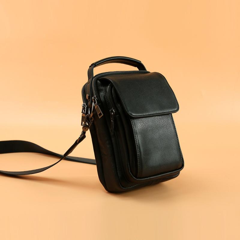 ショルダーバッグ メンズ 男性用 本革 牛革 レザー レトロ 多機能 7インチ 耐摩耗性 ブラック 普段使い