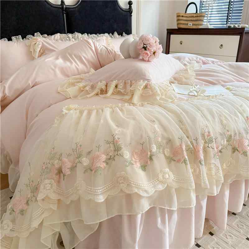 Other - 寝具 レディース プリンセス風 水洗綿 布団カバー ベッドシーツ 枕カバー 3点セット 4点セット 少女 雪紡 シフォン 花柄 刺繍