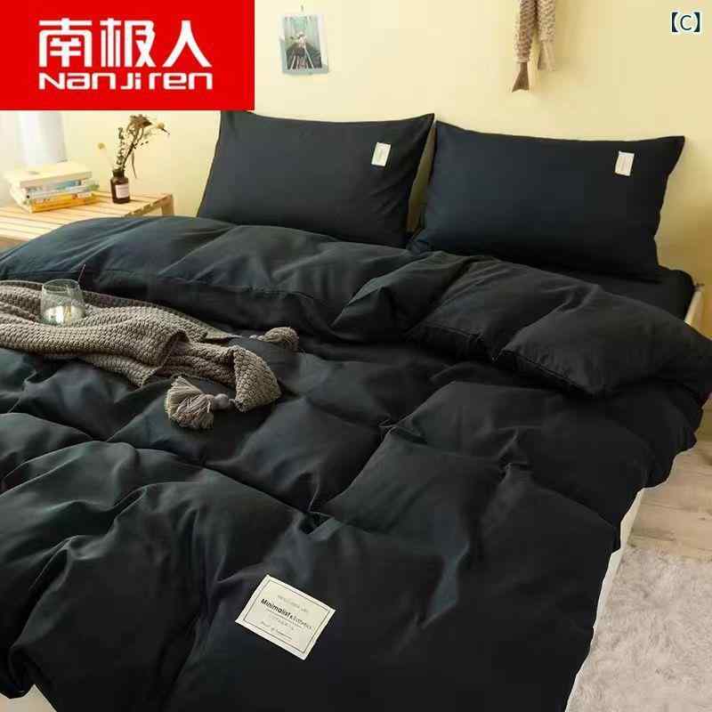 布団カバー シーツ 寝具 4点セット シングル セミダブル ダブル ポリエステル ストライプ 無地 かわいい おしゃれ 150 200cm 180 220cm 200 230cm 220 240cm [2]