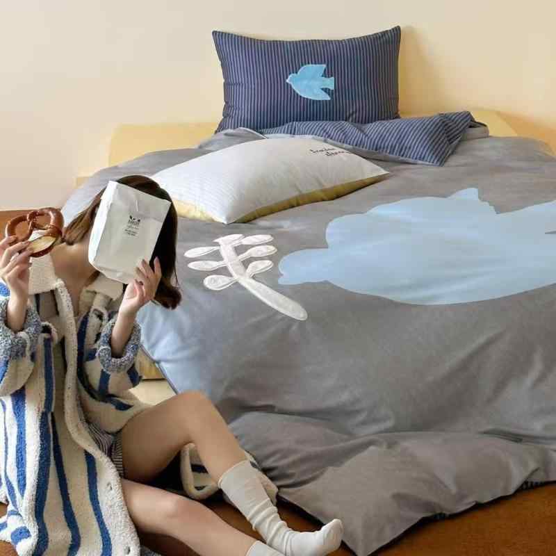 寝具カバーセット 4点セット ベッドシーツ 全綿 長絨綿 ストライプ柄 ベッドカバー 高級感 1.5m 1.8m 2..