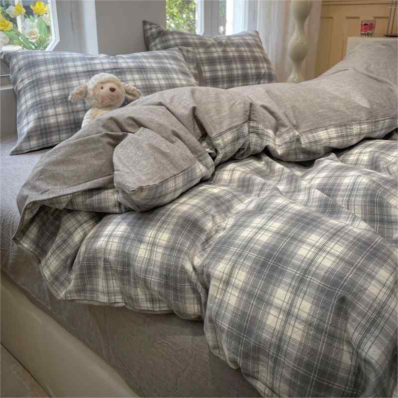 寝具 無印風 水洗い綿 布団カバー 4点セット ストライプ柄 ベッドシーツ 学生 寮 ベッド用品 3点セット 男性用