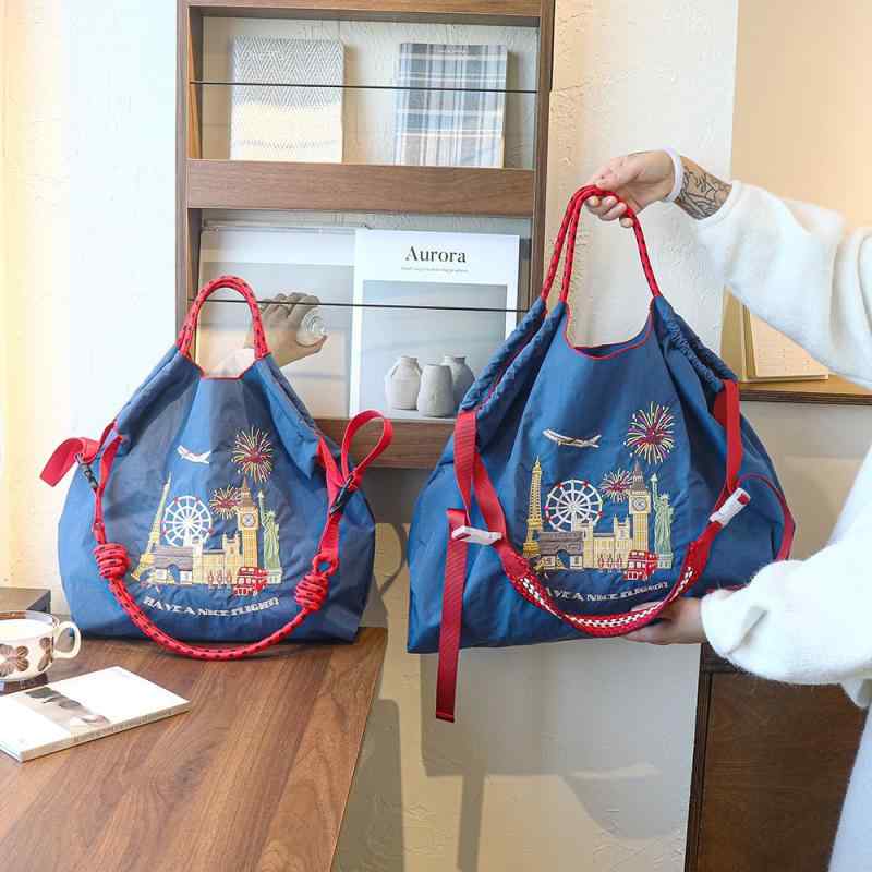 トートバッグ レディース 春夏 ナイロン 刺繡 大容量 ファッション カジュアル 肩掛け 手提げ 鞄 カバ..