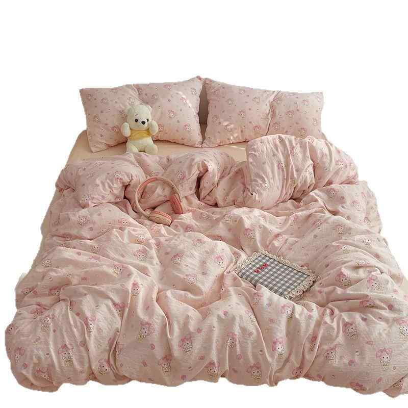 布団カバー 寝具 4点セット 水洗いコットン ベッドシーツ 掛け布団カバー 学生寮 ベッドカバー INS風 かわいい いちご 桜んぼ ドット アニメ風 1.2m 1.5m 1.8m 2.0m