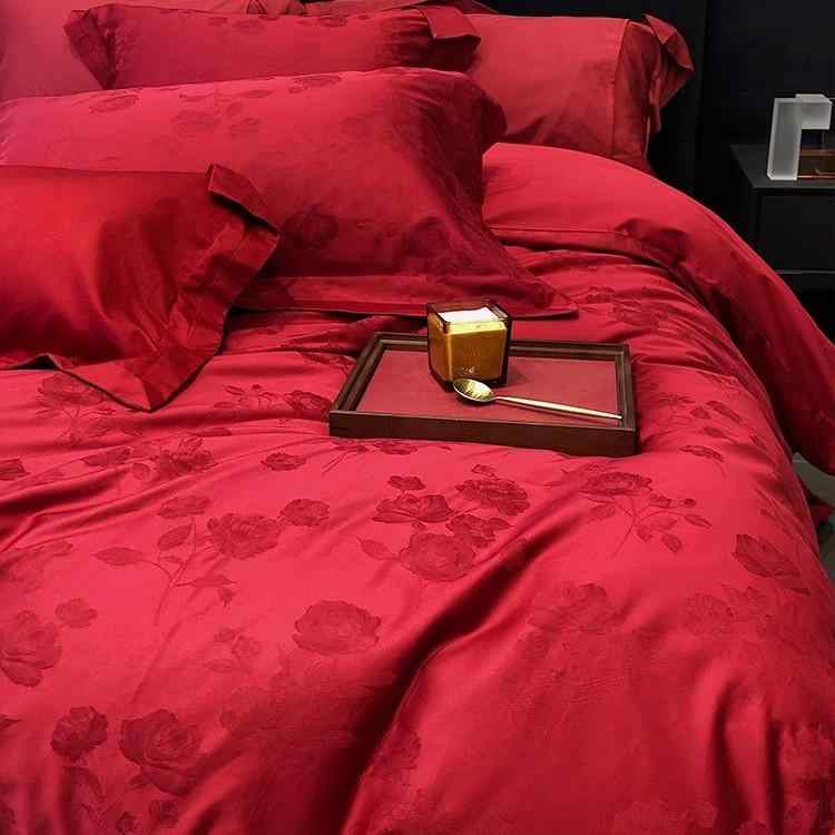 Other - 寝具カバーセット 結婚式用 赤色 寝具4点セット ベッドシーツ 新婚 ベッドカバー ベッドルーム用 無地 ポリエステル