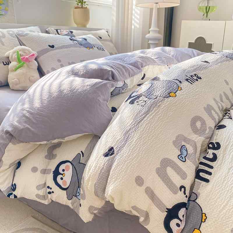 布団カバー ベッドシーツ 枕カバー 4点セット シングルサイズ 寝具セット やわらか 快適 0.9m 学生寮 ベッド用品 肌触りの良い 桃の肌のような風合い 無地 アニマル柄 花柄 かわいい