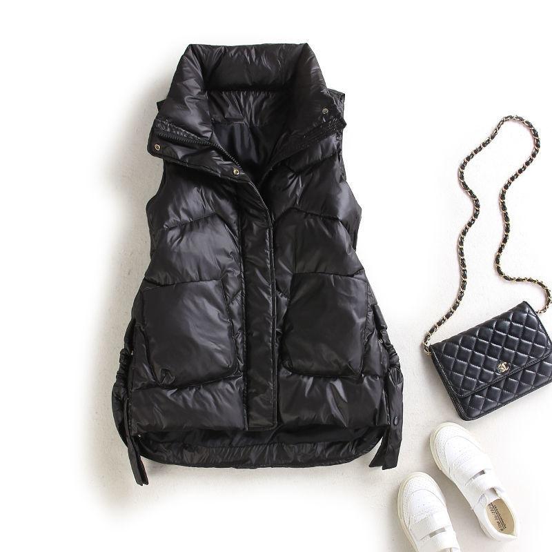 ダウンベスト レディース 秋冬 韓国風 立襟 配色 中綿 ベスト アウター チョッキ ブラック 黒 グリーン 緑 M L XL 2XL 3XL 4XL