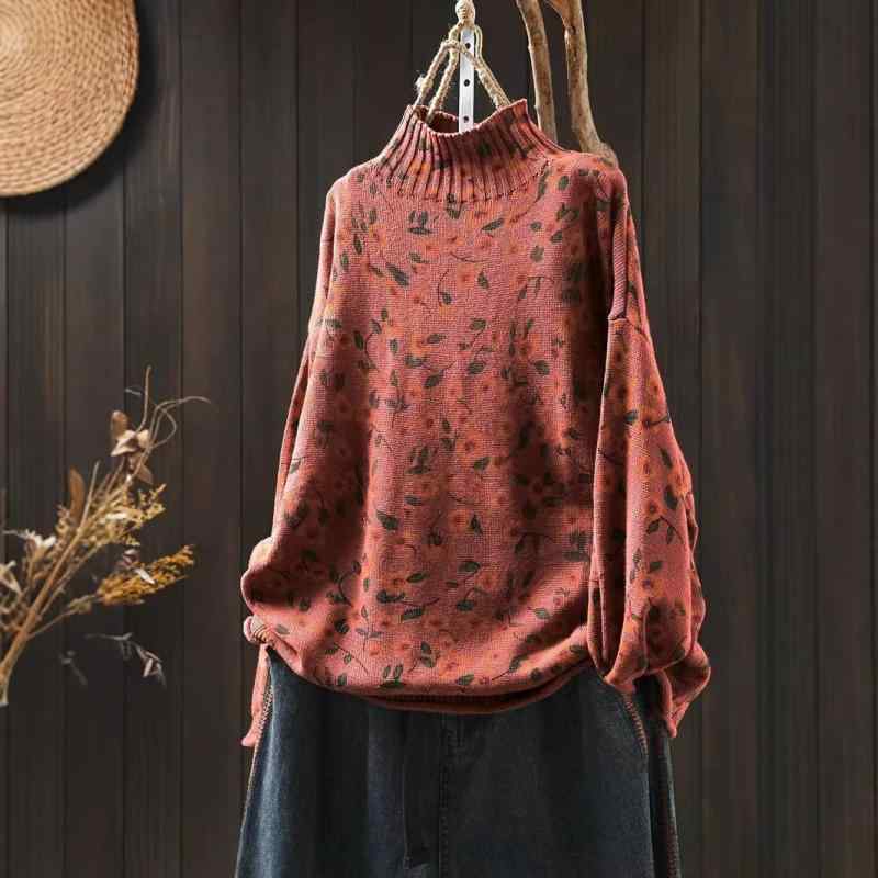 ニット レディース 秋冬 プルオーバー コットン ゆったり 体型カバー ラウンドネック 長袖 トップス レトロ ジャカード 編み込み 普段..