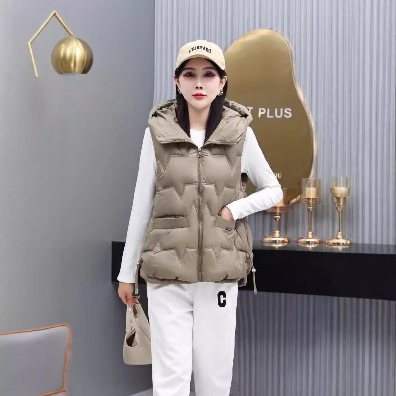 ベスト レディース フード付き ショート丈 秋冬 ノースリーブ ジャケット アウター 韓国風 ゆったり 羽織り 婦人服 黒 白 ベージュ 通..
