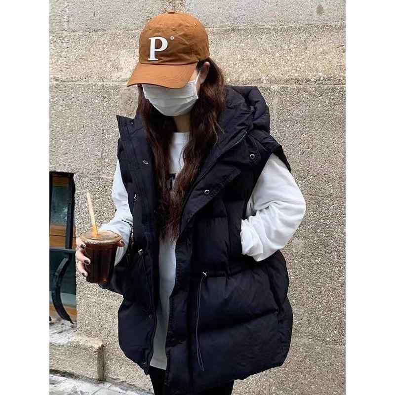 ダウンベスト レディース 韓国風 ゆったり チョッキ アウター ベスト 中綿ベスト 防寒着 ブラック オフホワイト