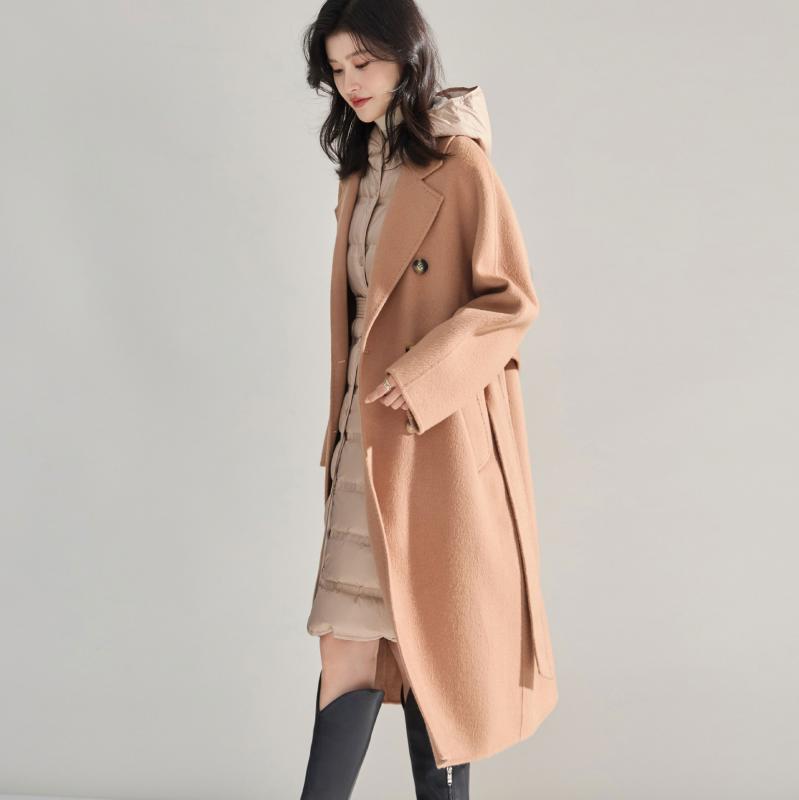 ダウンベスト レディース フード付き アウター ロング丈 ダウンウェア ベルト付き ポリエステル 厚手 通勤 米色 白色 黒色