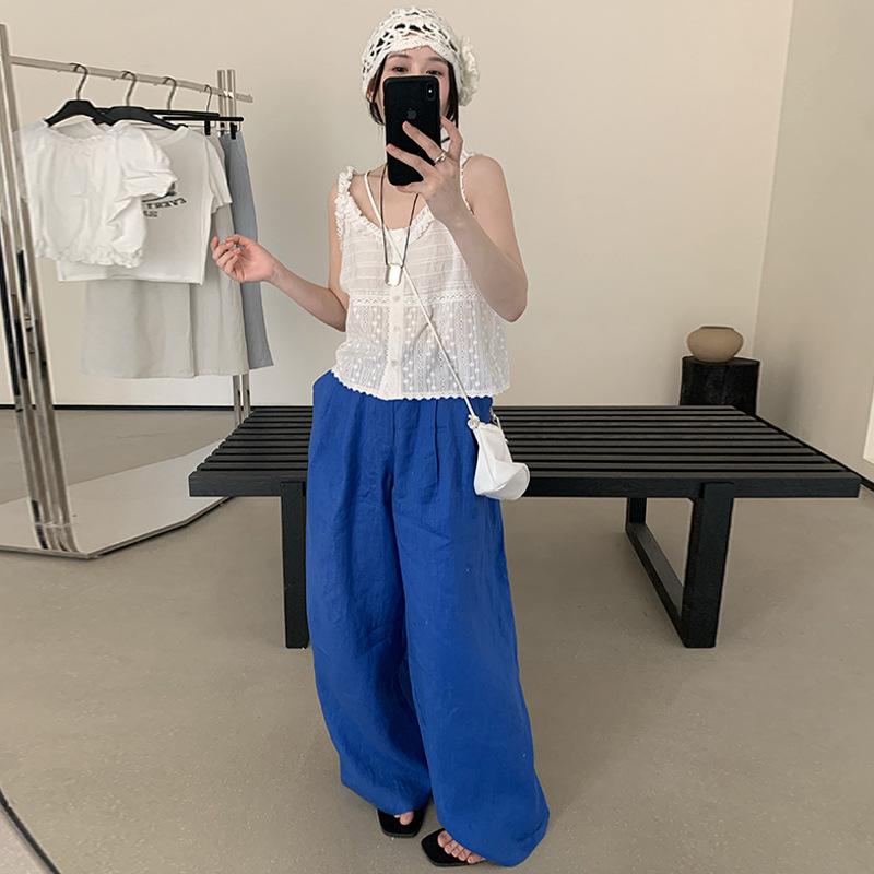 レディース ワイドパンツ 麻 素材 �