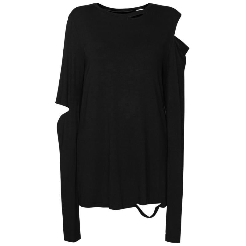 Tシャツ レディース 長袖 トップス カットソー 欧米風 ロック系 原宿系 ストリート系 カジュアル ダーク系 個性的 ファッション・素材: 精梳綿95%以上・柄: 無地・スタイル: プルオーバー・袖丈: 長袖・加工: 手作業によるダメージ加工・ネックライン: クルーネック・袖型: スタンダード・トレンド要素: 透かし編み・カラー展開: ブラック・サイズ展開: 36/S,38/M,40/L・スタイル: ストリート・テイスト: 欧米風・対象性別: 女性・対象年齢: 大人・カテゴリ: Tシャツ