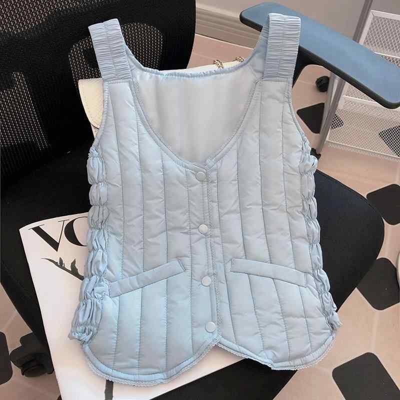 ベスト レディース 秋冬 羽毛 コットン 薄手 軽量 ショート丈 無地 韓国風 スリムフィット チョッキ インナー 米白 天青 浅紫 橙 赤 桃 黒