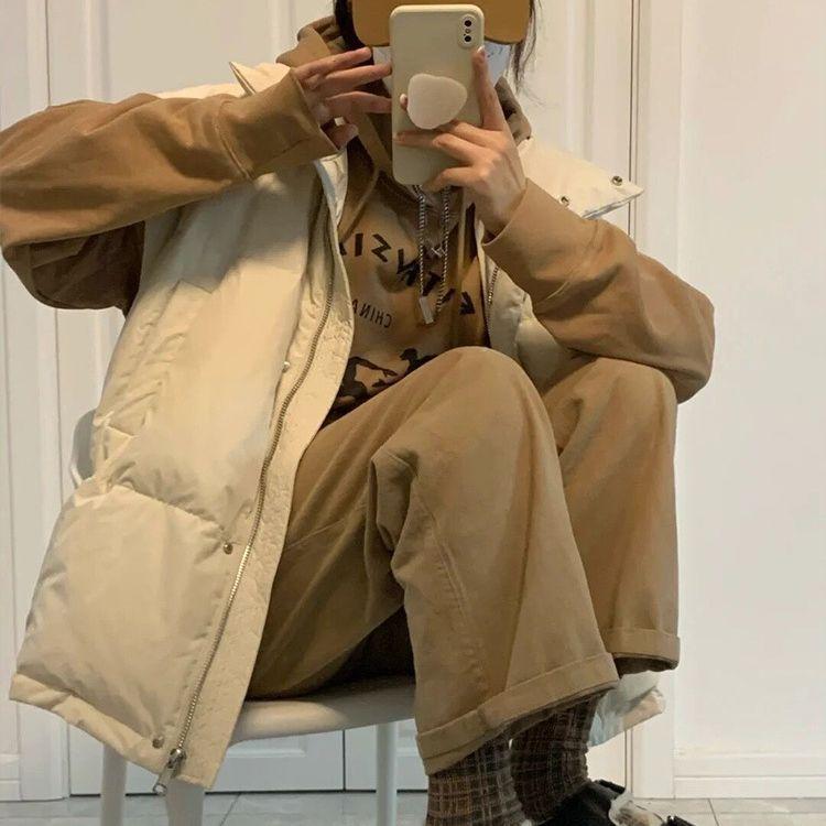 乐天商城 - ダウンベスト レディース 婦人服 中綿入り 秋冬 ゆったり 立ち襟 ミドル丈 アイボリー ブラック グレー