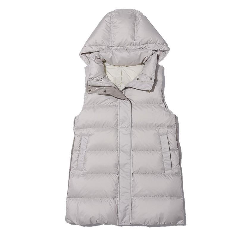 ダウンベスト レディース ミドル丈 フード付き 白鵝絨 Aライン 90％ 暖か ポリエステル 秋冬 通勤 エレガント アウター