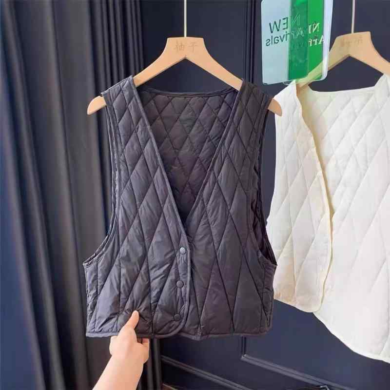 ダウンベスト レディース Vネック 軽量 暖か 通勤 重ね着 ゆったり 白 暖色 ポリエステル