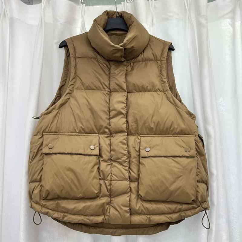 ダウンベスト レディース ゆったり スタンドカラー ベスト アウター 大きいサイズ 杏色 紺色 黒色 秋冬