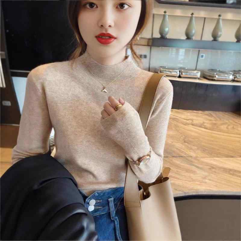 ニット レディース トップス 秋冬 長袖 ハイネック 無地 プルオーバー カットソー 韓国風 カジュアル きれいめ かわいい 伸縮性