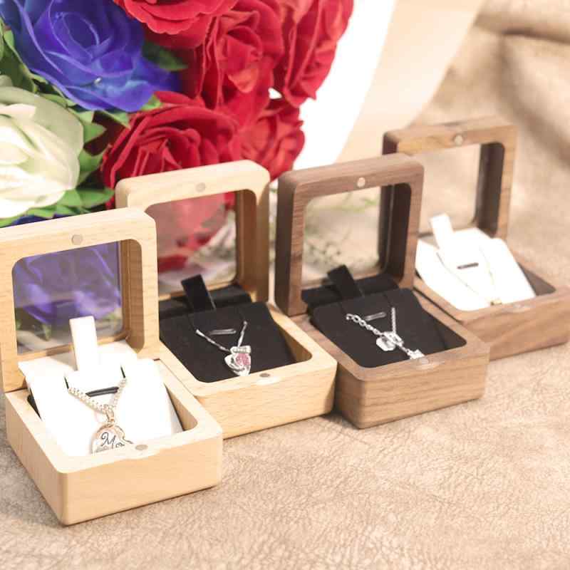 ネックレス ペンダント 収納ケース 携帯用 アクセサリーボックス 小型 アクリル窓付き ジュエリーボックス 黒胡桃 欅木