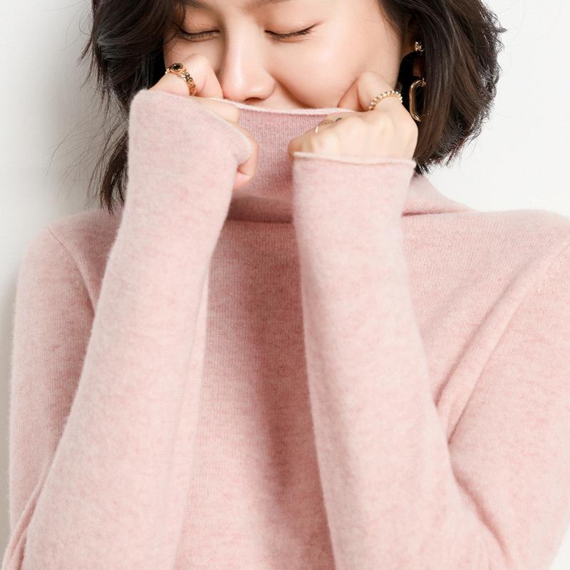 ニット レディース セーター ウール 100 秋冬 ハイネック プルオーバー チュニック トップス 薄手 無地..