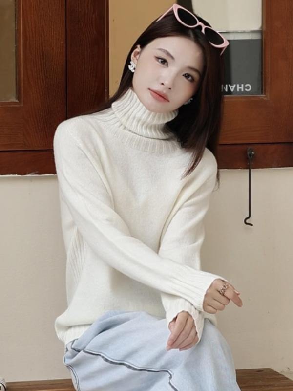 ニット レディース 秋 高品質 100% ピュアウール シームレス セーター トップス 長袖 タートルネック プルオーバー 無地 厚手 黒 白 グレー 紫 青 杏色 茶色 赤 日韓風 カジュアル