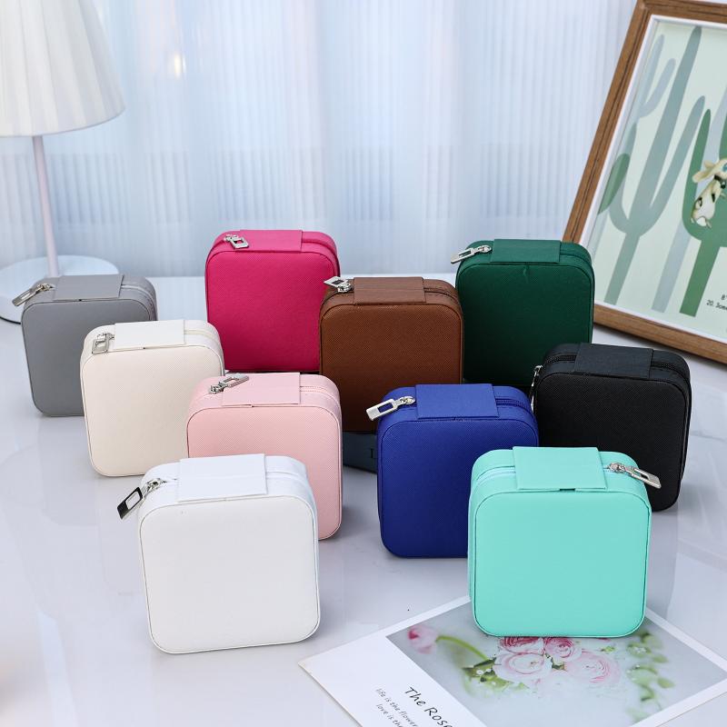アクセサリー レディース ジュエリーボックス 携帯用 ミニ 宝石箱 レザー調 白/米色/ピンク/グレー/緑/黒/コーヒー色/マゼンタ/青/水色