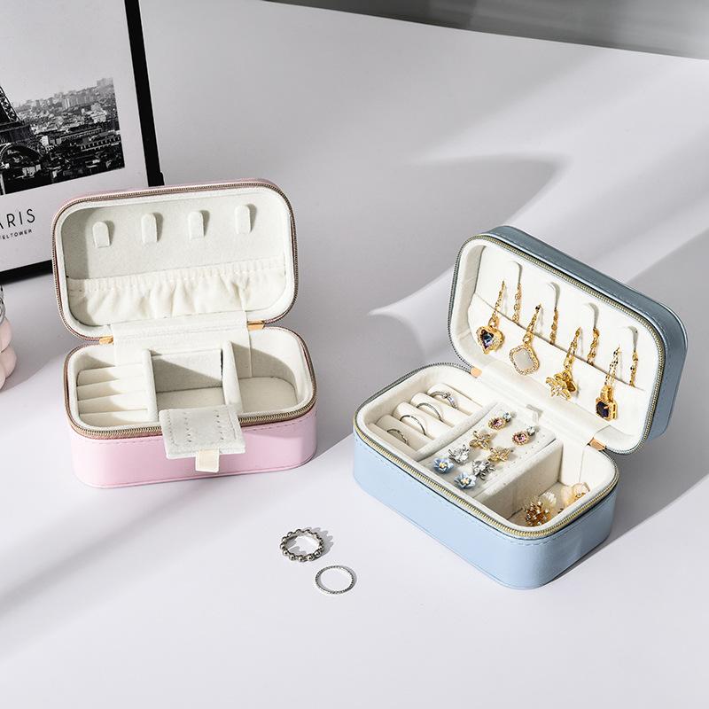 ジュエリーボックス レディース ミニ ポータブル ジュエリー収納ケース 高級感 メタルファスナー ネッ..