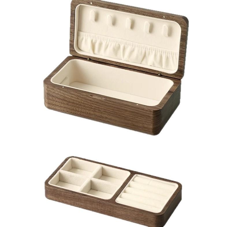 ジュエリーボックス レディース コンパクト 旅行 携帯用 木製 ベルベット調 アクセサリーケース 小物入れ 胡桃木 白 黒 グレー