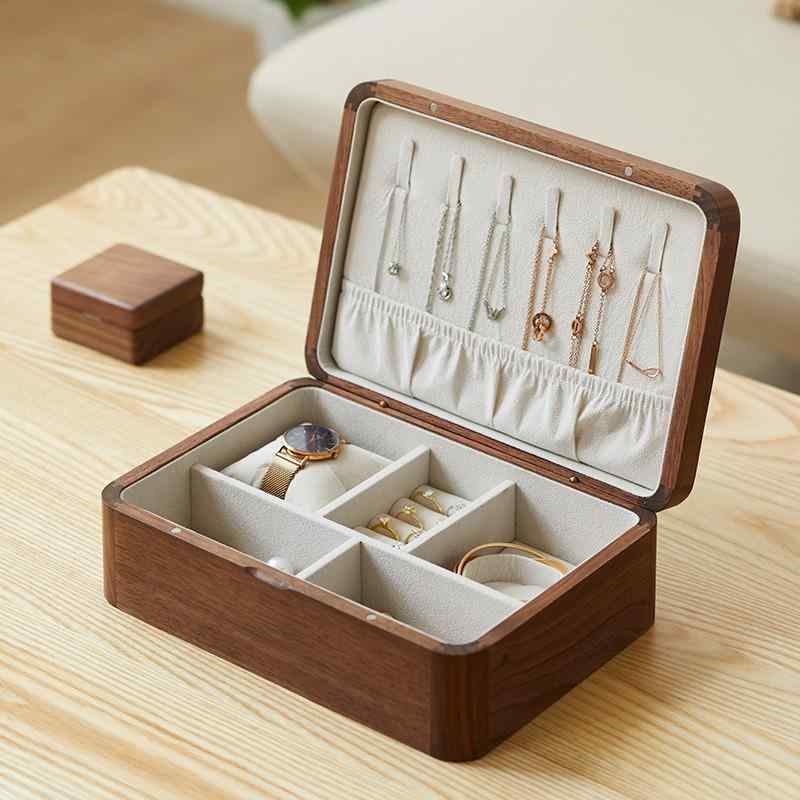 アクセサリーケース レディース 木製 中華風 リング ネックレス ピアス ブレスレット 収納 ボックス 大容量 黒胡桃 桜桃木