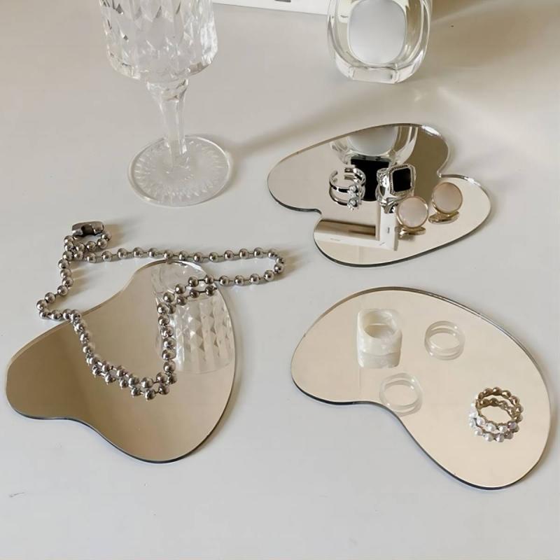 コースター 3点セット シルバー 銀色 鏡面 不規則 オフィス用 家庭用 デスク おしゃれ アクリル製 断熱