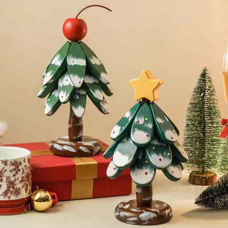 クリスマスツリー 断熱マット 木製 おしゃれ かわいい 小さなツリー リンゴ 星 不規則形