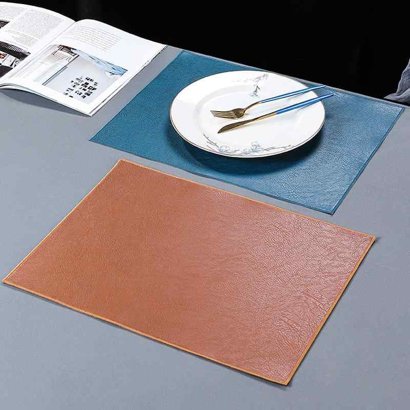 ランチョンマット 高級感 レザー 防水 防油 厚手 仿牛皮 断熱 レストラン 食卓 ブラウン系 ネイビー系